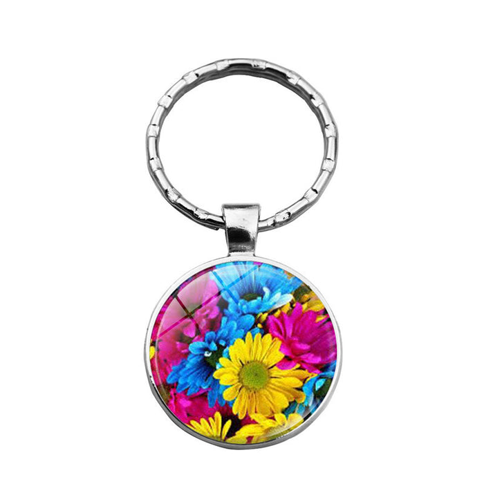 Wholesale girasol margarita aleación plateado vidrio gemstone keychain jdc-kc-xus008