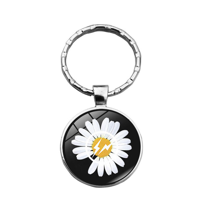 Wholesale girasol margarita aleación plateado vidrio gemstone keychain jdc-kc-xus008