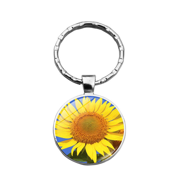 Wholesale girasol margarita aleación plateado vidrio gemstone keychain jdc-kc-xus008