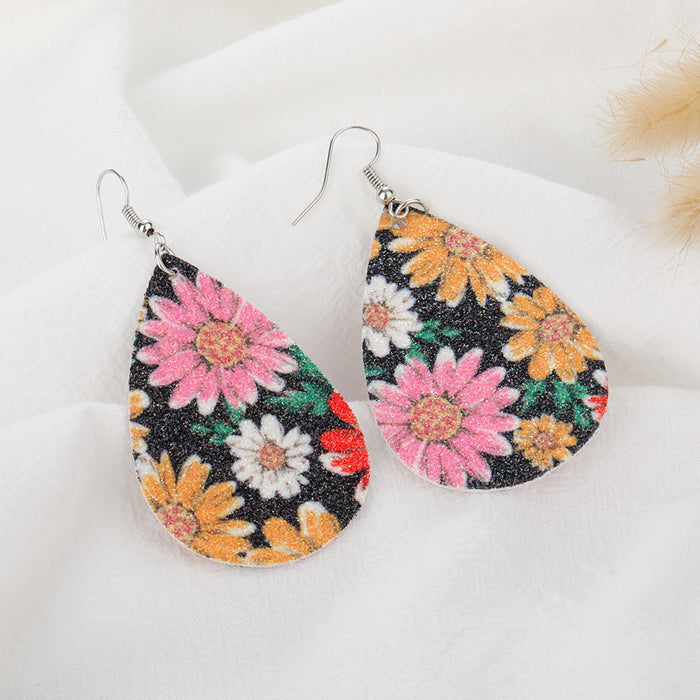 Wholesale Daisy Print Leather Nubuck Earrings MOQ≥2 JDC-ES-Zhongn016