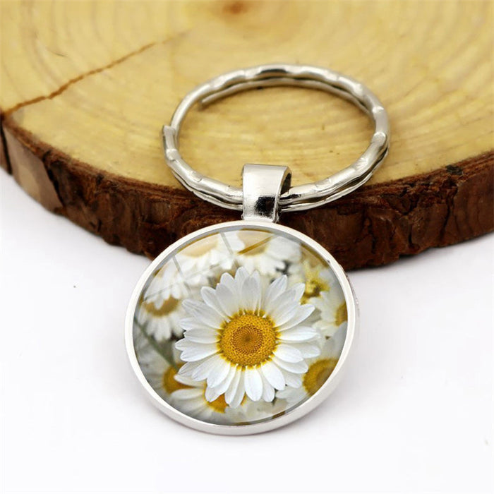 Wholesale girasol margarita aleación plateado vidrio gemstone keychain jdc-kc-xus008