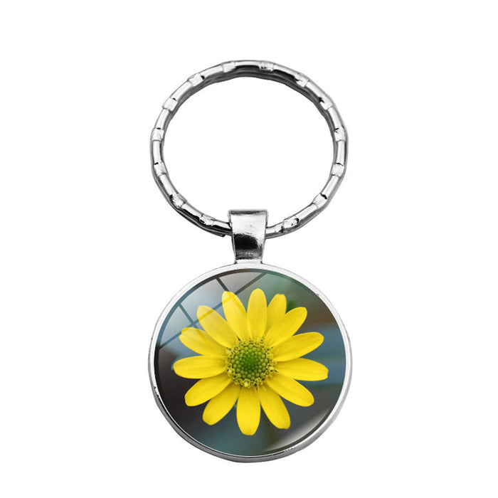 Wholesale girasol margarita aleación plateado vidrio gemstone keychain jdc-kc-xus008