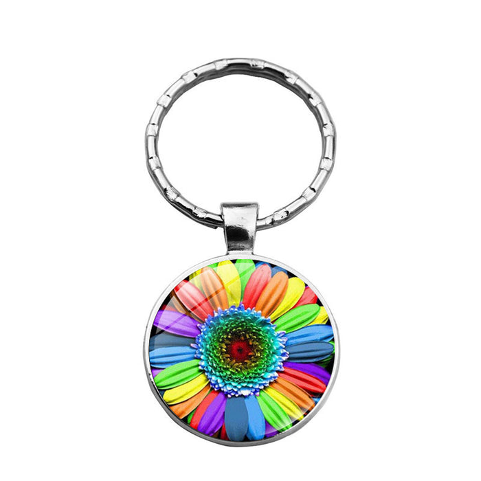 Wholesale girasol margarita aleación plateado vidrio gemstone keychain jdc-kc-xus008