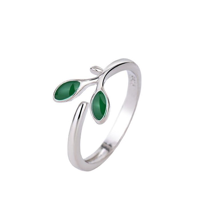 Wholesale Green Leaf Copper Adjustable Ring JDC-RS-QLX036