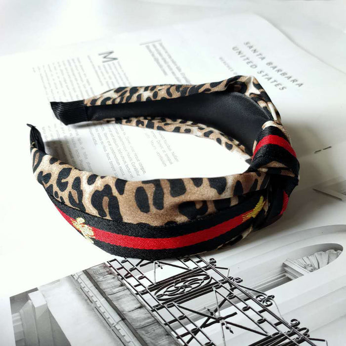 Wholesale Wide Brim Fabric Knotted Headband Leopard Print JDC-HD-O401