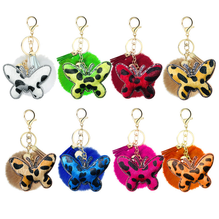 Jewelry WholesaleWholesale korean velvet diamond leopard print butterfly fur ball metal keychain MOQ≥10 JDC-KC-Yongz011 Keychains 永泽 %variant_option1% %variant_option2% %variant_option3%  Factory Price JoyasDeChina Joyas De China