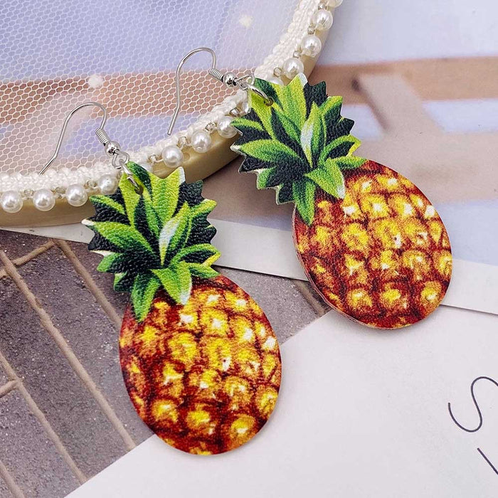 Jewelry WholesaleWholesale Hawaiian Fruit Pineapple Watermelon Lemon Cherry PU Leather Earrings MOQ≥2 JDC-ES-Chengy015 Earrings Chengy %variant_option1% %variant_option2% %variant_option3%  Factory Price JoyasDeChina Joyas De China