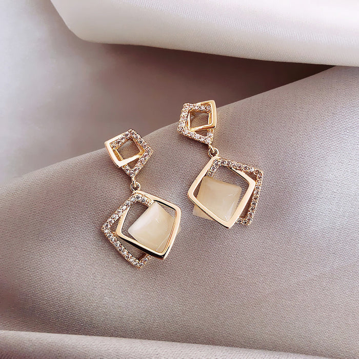 Jewelry WholesaleWholesale opal geometric square diamond earrings JDC-ES-BY192 Earrings 宝钰 %variant_option1% %variant_option2% %variant_option3%  Factory Price JoyasDeChina Joyas De China