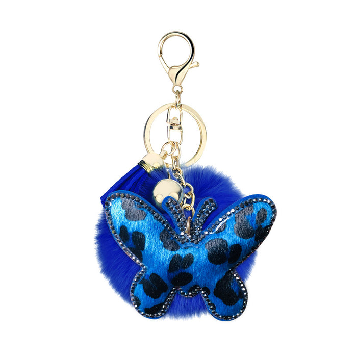 Wholesale korean velvet diamond leopard print butterfly fur ball metal keychain MOQ≥10 JDC-KC-Yongz011