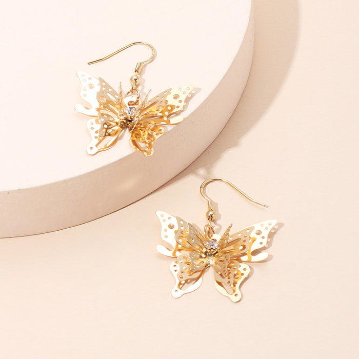 Wholesale Zircon Stud Earrings Light Luxury Gold Stereo Butterfly Earrings MOQ≥2 JDC-ES-Yir010