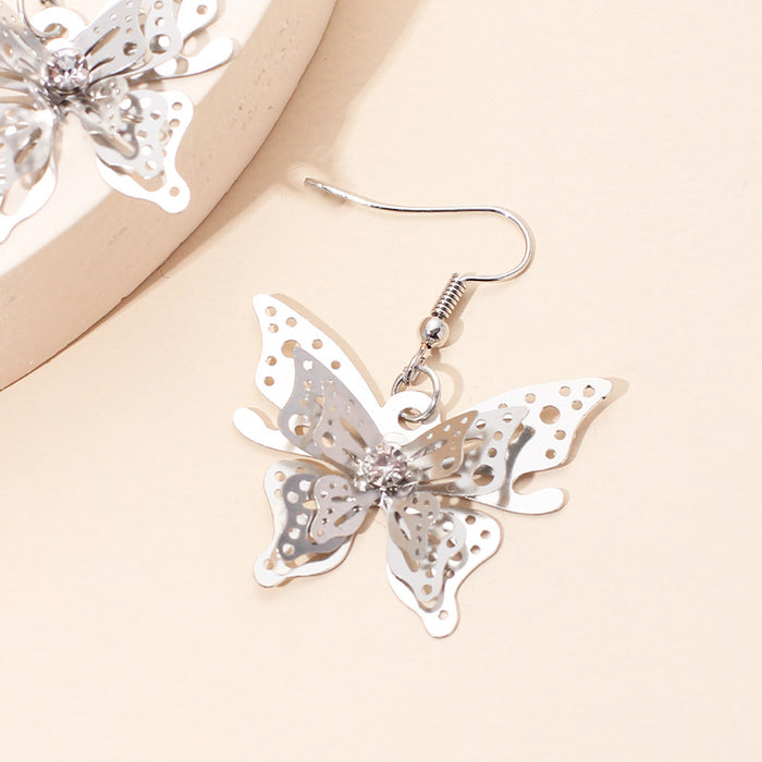 Wholesale Zircon Stud Earrings Light Luxury Gold Stereo Butterfly Earrings MOQ≥2 JDC-ES-Yir010