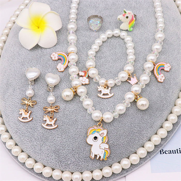 Wholesale Necklace Mermaid Tail Girls Pearl Necklace Bracelet Ring Earring Set JDC-RS-NanD002