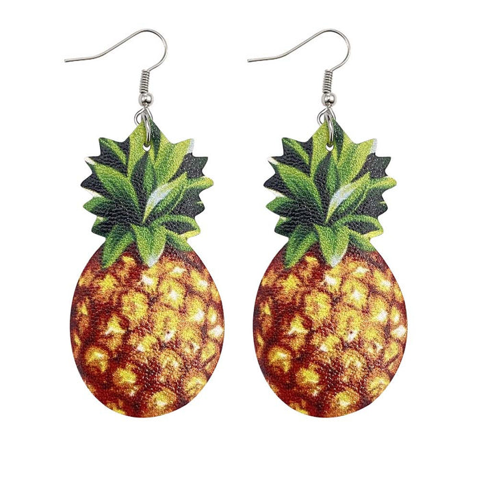 Jewelry WholesaleWholesale PU Leather Fruit Pineapple Double Sided Print Earrings MOQ≥2 JDC-ES-Chengy010 Earrings Chengy %variant_option1% %variant_option2% %variant_option3%  Factory Price JoyasDeChina Joyas De China