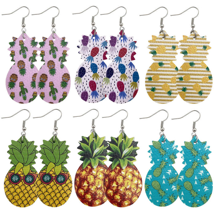 Jewelry WholesaleWholesale PU Leather Fruit Pineapple Double Sided Print Earrings MOQ≥2 JDC-ES-Chengy010 Earrings Chengy %variant_option1% %variant_option2% %variant_option3%  Factory Price JoyasDeChina Joyas De China