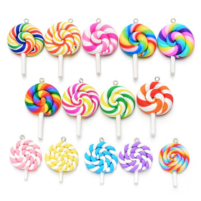 Wholesale color lollipop handmade diy soft clay simulation candy keychain 10 pieces JDC-DIY-Jingy001