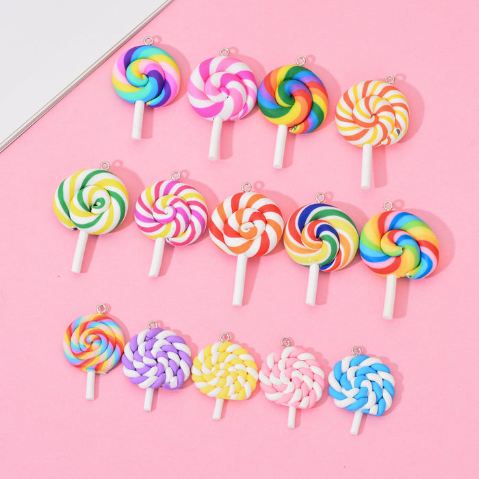 Wholesale color lollipop handmade diy soft clay simulation candy keychain 10 pieces JDC-DIY-Jingy001