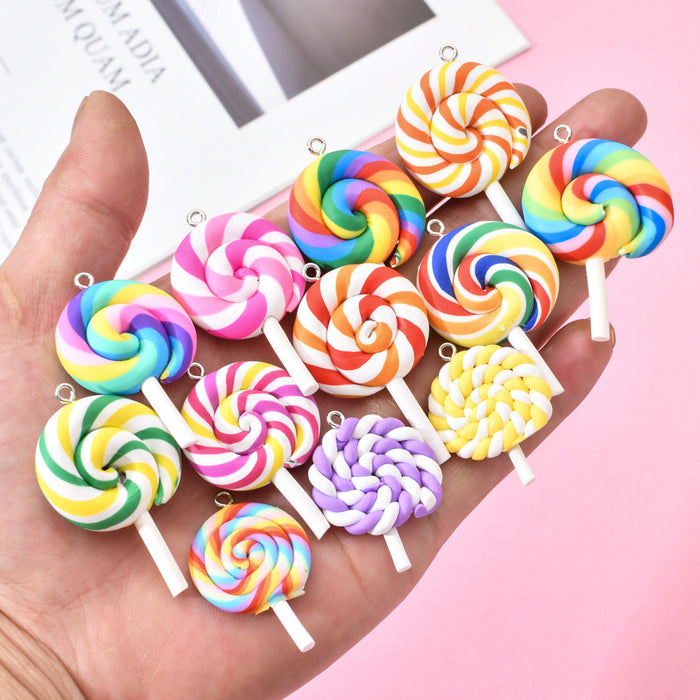 Wholesale color lollipop handmade diy soft clay simulation candy keychain 10 pieces JDC-DIY-Jingy001