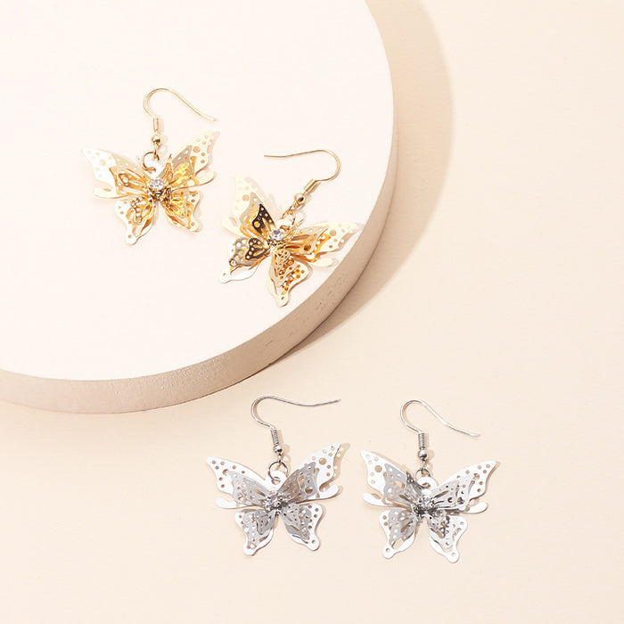 Wholesale Zircon Stud Earrings Light Luxury Gold Stereo Butterfly Earrings MOQ≥2 JDC-ES-Yir010