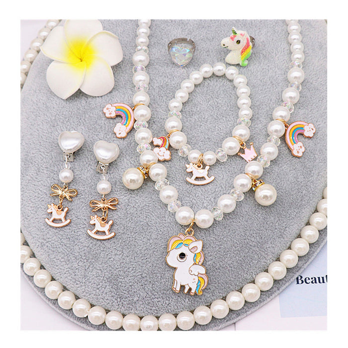 Wholesale Necklace Mermaid Tail Girls Pearl Necklace Bracelet Ring Earring Set JDC-RS-NanD002