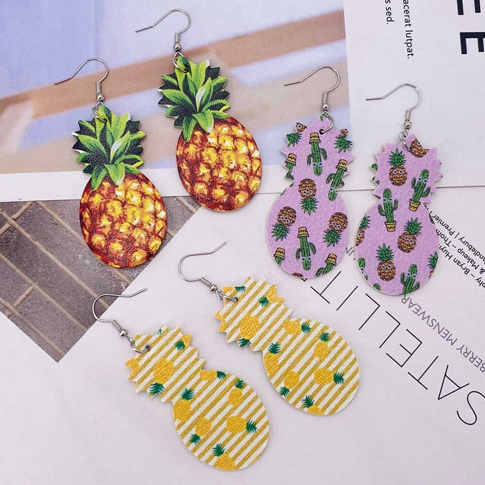 Jewelry WholesaleWholesale PU Leather Fruit Pineapple Double Sided Print Earrings MOQ≥2 JDC-ES-Chengy010 Earrings Chengy %variant_option1% %variant_option2% %variant_option3%  Factory Price JoyasDeChina Joyas De China