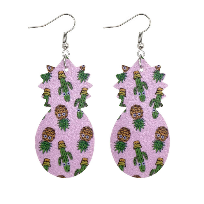 Jewelry WholesaleWholesale PU Leather Fruit Pineapple Double Sided Print Earrings MOQ≥2 JDC-ES-Chengy010 Earrings Chengy %variant_option1% %variant_option2% %variant_option3%  Factory Price JoyasDeChina Joyas De China