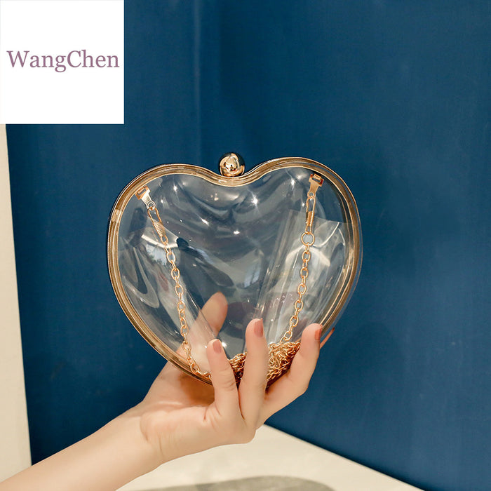 Wholesale big peach heart acrylic bag evening bag ladies diagonal bag JDC-SD-WangC001