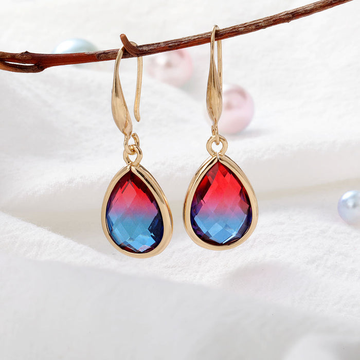 Wholesale Copper Crystal Glass Drop Shape Gradient Earrings MOQ≥2 JDC-ES-Zhongn017