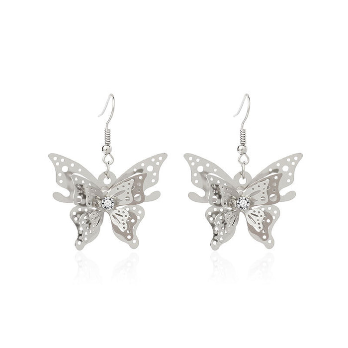 Wholesale Zircon Stud Earrings Light Luxury Gold Stereo Butterfly Earrings MOQ≥2 JDC-ES-Yir010