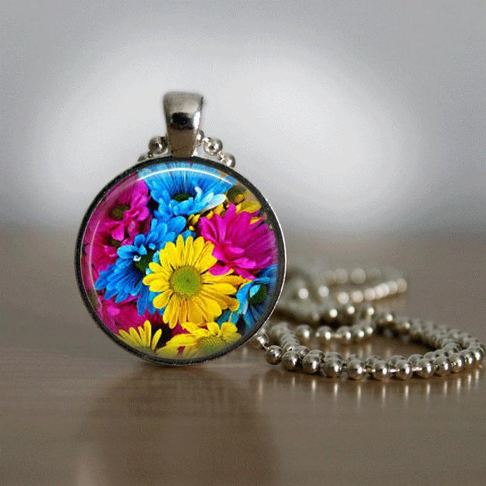 Wholesale Sunflower Flower Time Gemstone Necklace JDC-NE-Saip031