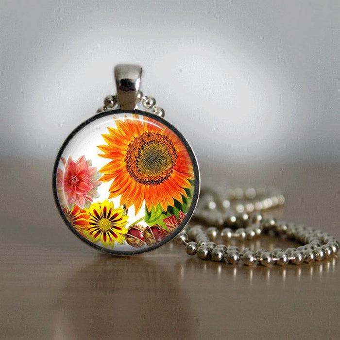 Wholesale Sunflower Flower Time Gemstone Necklace JDC-NE-Saip031