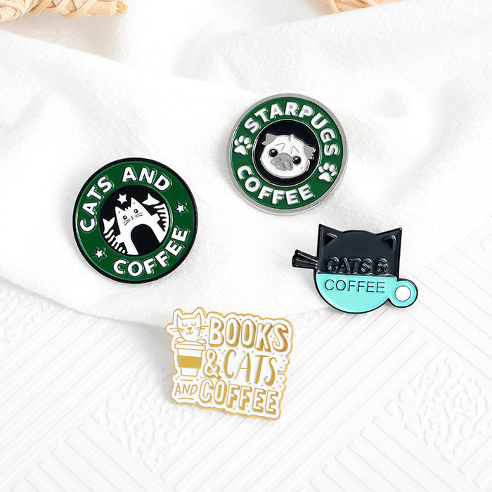 Wholesale Cats Coffee enamel alloy brooch JDC-BC-QiH016