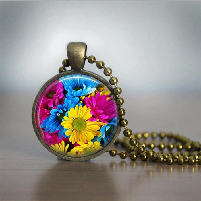 Wholesale Sunflower Flower Time Gemstone Necklace JDC-NE-Saip031