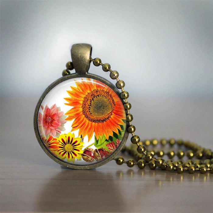 Wholesale Sunflower Flower Time Gemstone Necklace JDC-NE-Saip031