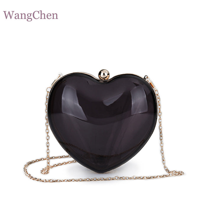 Wholesale big peach heart acrylic bag evening bag ladies diagonal bag JDC-SD-WangC001