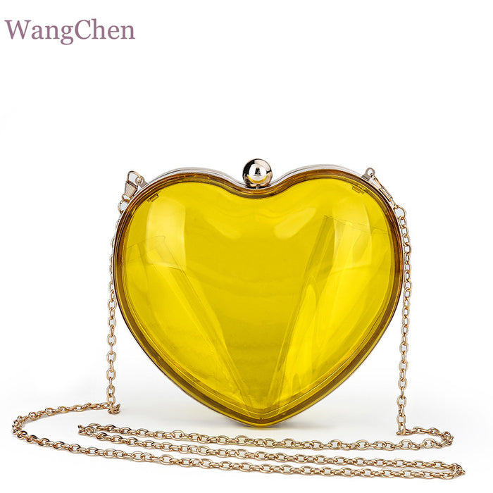 Wholesale big peach heart acrylic bag evening bag ladies diagonal bag JDC-SD-WangC001