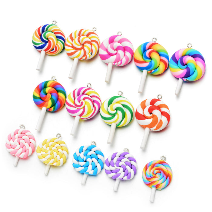 Wholesale color lollipop handmade diy soft clay simulation candy keychain 10 pieces JDC-DIY-Jingy001