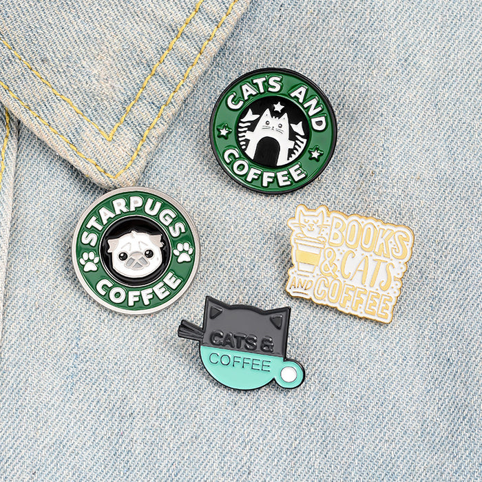 Wholesale Cats Coffee enamel alloy brooch JDC-BC-QiH016