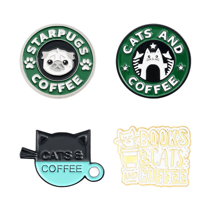 Wholesale Cats Coffee enamel alloy brooch JDC-BC-QiH016