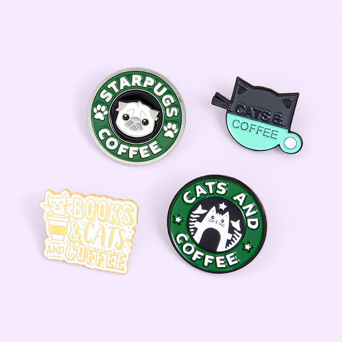 Wholesale Cats Coffee enamel alloy brooch JDC-BC-QiH016