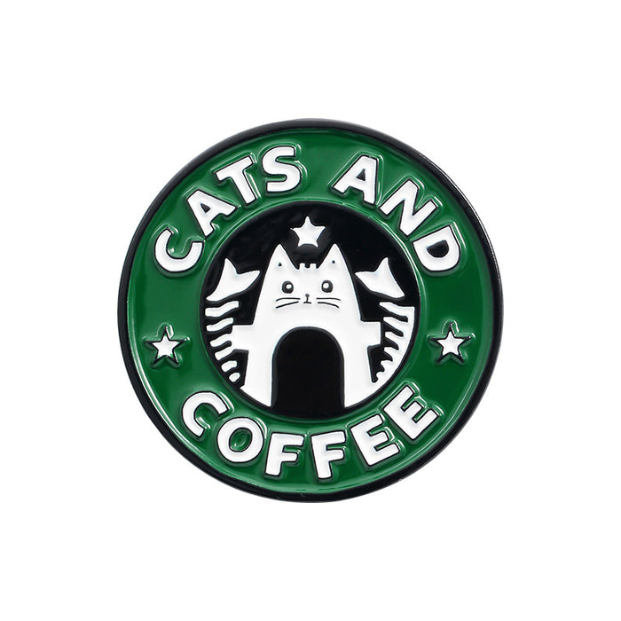 Wholesale Cats Coffee enamel alloy brooch JDC-BC-QiH016