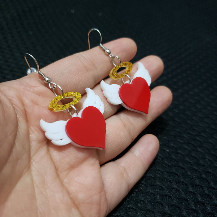 Wholesale Acetate Angel Wings Heart Earrings JDC-ES-XUEP028