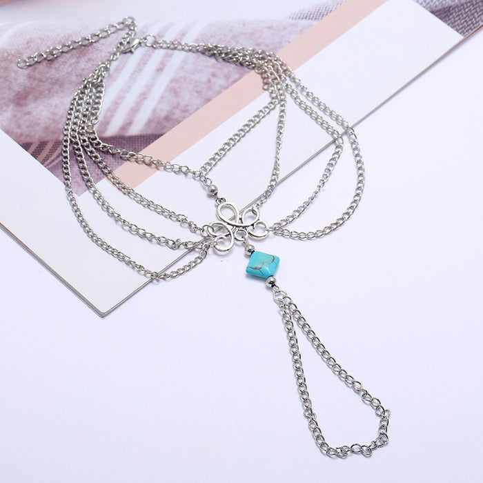 Jewelry WholesaleWholesale Simple Boho Vintage Blue Turquoise Fringe Beach Anklet JDC-AS-Ly020 Anklets 乐钰 %variant_option1% %variant_option2% %variant_option3%  Factory Price JoyasDeChina Joyas De China