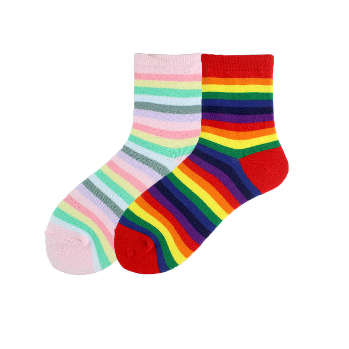 Wholesale Sock Cotton Mid Tube Rainbow Stripe JDC-SK-XiF007