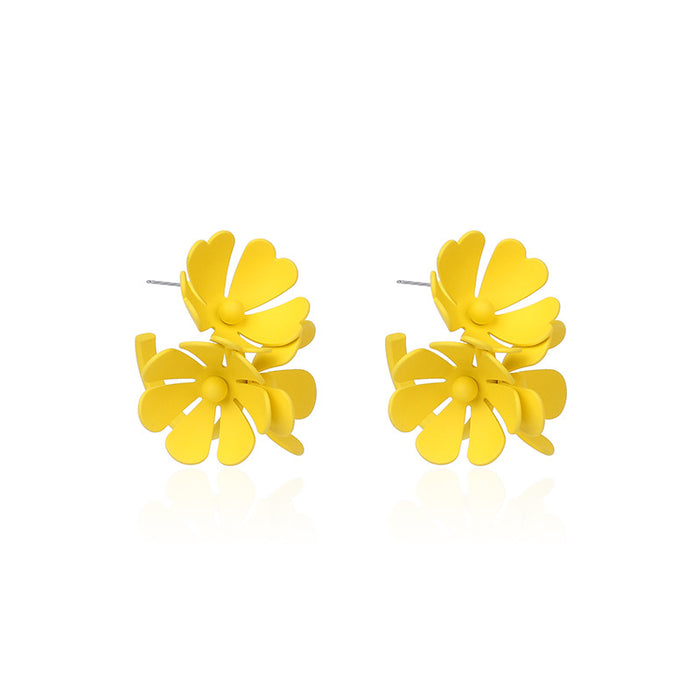 Wholesale Sweet Girly Flower Stud Earrings Fruit Color Metal Earrings MOQ≥2 JDC-ES-Yir006