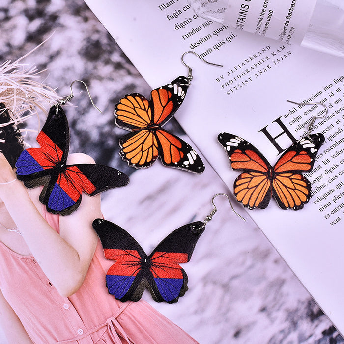 Wholesale Butterfly PU Leather Earrings MOQ≥2 JDC-ES-Yongz002