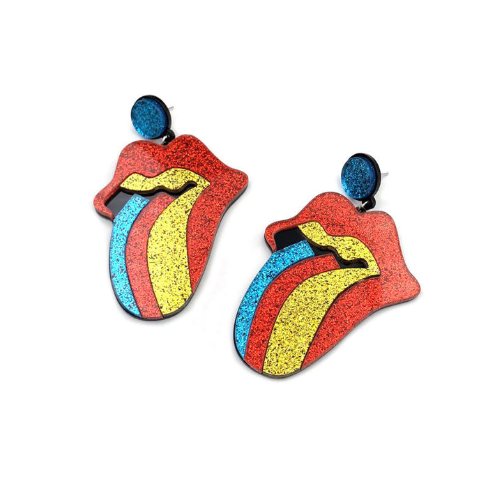 Wholesale Acrylic Exaggerated Glitter Color Big Mouth Earrings MOQ≥2 JDC-ES-qiuge003