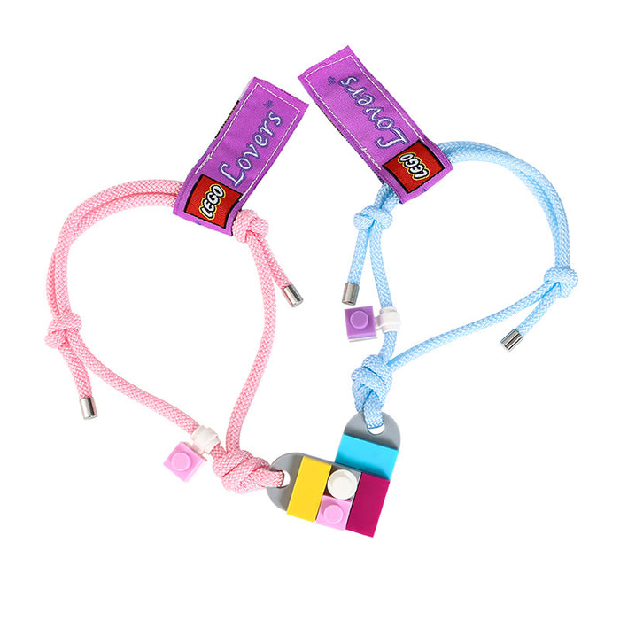 Wholesale Lego Assembled Building Blocks Love Couple Bracelet Pair JDC-BT-ZiR015