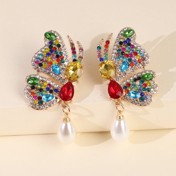 Jewelry WholesaleWholesale Butterfly Rhinestone Alloy Earrings JDC-ES-LIUM049 Earrings 榴芒 %variant_option1% %variant_option2% %variant_option3%  Factory Price JoyasDeChina Joyas De China