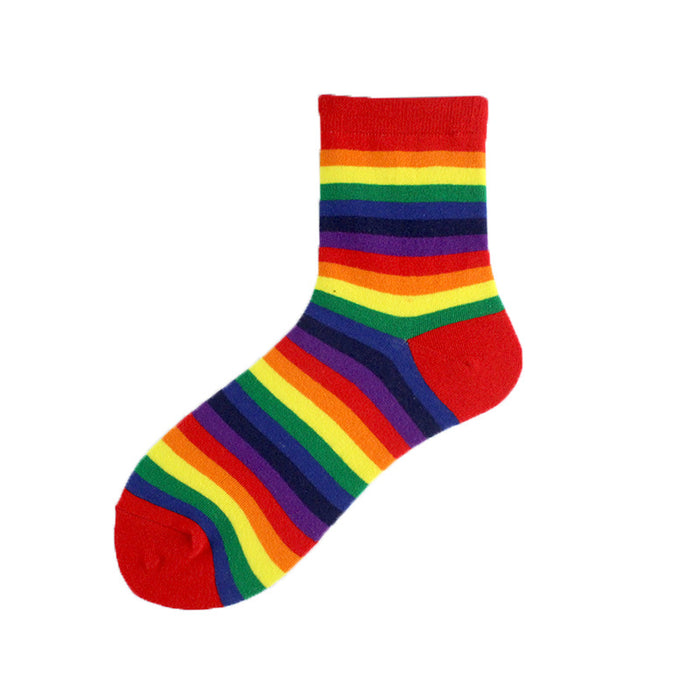 Wholesale Sock Cotton Mid Tube Rainbow Stripe JDC-SK-XiF007