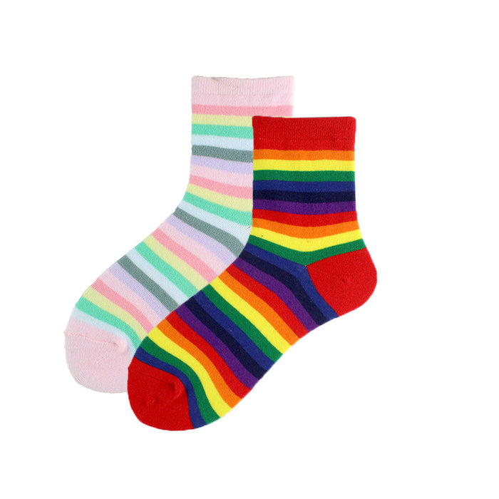 Wholesale Sock Cotton Mid Tube Rainbow Stripe JDC-SK-XiF007